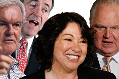 L-R: Newt Gingrich, Mike Huckabee, Sonia Sotomayer, Rush Limbaugh