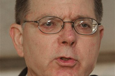 This Jan. 19, 2002 file photo shows Dr. George Tiller speaking to a small group during a rally at Tiller's clinic in Wichita, Kan.