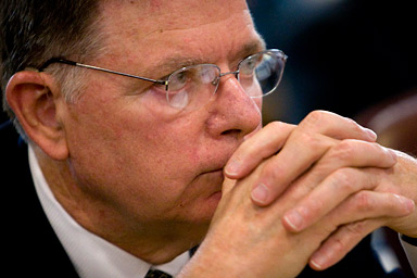 In this Nov. 7, 2008, file photo, Wichita physician George Tiller listens to the testimony of former Kansas Attorney General Phill Kline in Sedgwick County, Kan., District Court in Wichita, Kan. on   Nov. 17, 2008. The Wichita doctor faces trial Monday, March 16, 2009. on charges that he repeatedly violated Kansas' abortion law in a criminal case that could threaten his medical license.