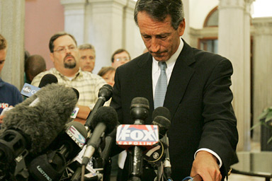 South Carolina Gov. Mark Sanford wipes his tears as he admitted to having an affair during a news conference in Columbia, S.C Wednesday, June 24, 2009, and said he is resigning as chairman of the Republican Governors Association.