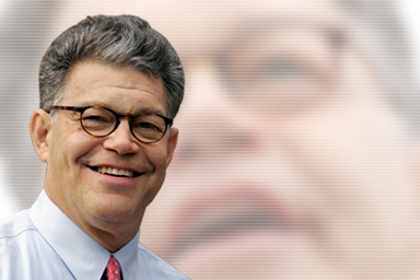Background: Sen.-elect Al Franken, D-Minn. speaks to supporters during a rally at the mall of the Minnesota State Capitol in St Paul, Minn., Wednesday, July 1, 2009 (AP Photo/Craig Lassig). Foreground:Ã‚ U.S. Democratic senatorial candidate Al Franken (DFL-MN) smiles as he encourages students to vote on the campus of the University of Minnesota in Minneapolis, November 4, 2008 (Reuters/Eric Miller).