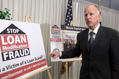 California Attorney General Jerry Brown, speaks at news conference Wednesday Aug. 12, 2009 in Los Angeles.