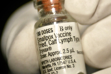 A vial of smallpox vaccine, Dryvax, made by Wyeth Laboratories (March 11, 2003)