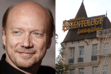 Left: Actor Paul Haggis. Right: The Church of Scientology Celebrity Centre is seen Tuesday, April 18, 2006, in the Hollywood section of Los Angeles.