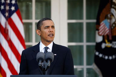 U.S. President Barack Obama comments on winning the 2009 Nobel Peace Prize while delivering a statement in the Rose Garden of the White House in Washington, October 9, 2009.