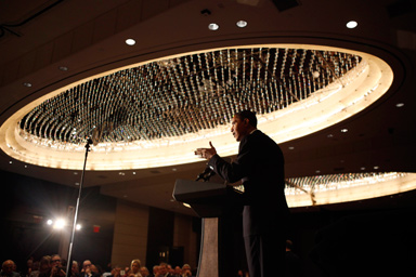 U.S. President Barack Obama speaks during a Democratic National Committee fundraiser in New York City October 20, 2009.