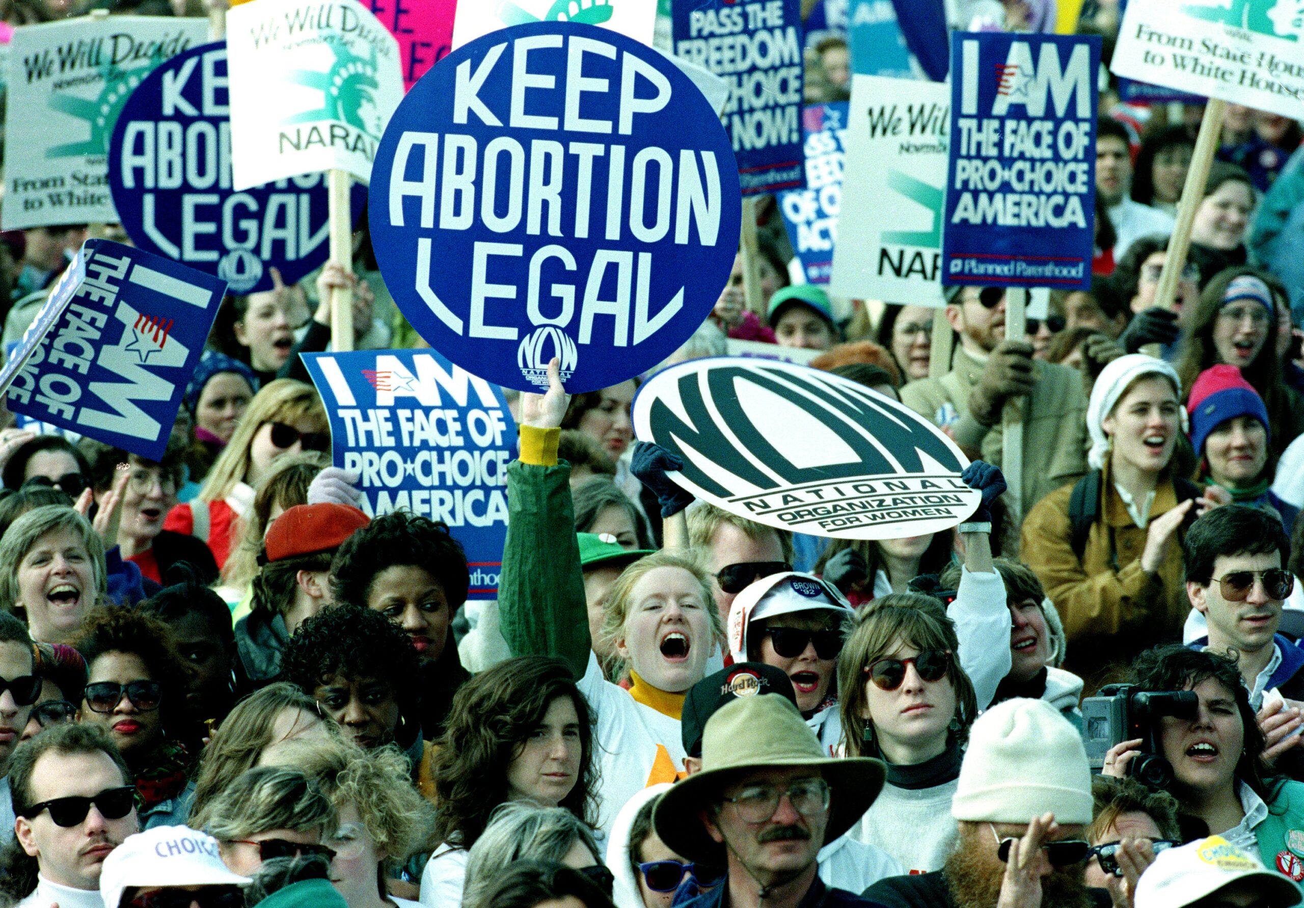 Thousands of pro-choice demonstrators gather on the Ellipse near the White House in a massive March for Women's Lives rally organized by the National Organziation for Women (NOW) in Washington, D.C., April 5, 1992.  Some of the signs read, "Keep Abortion Legal," and "I Am the Face of Pro-Choice America." (AP Photo/Doug Mills) (Associated Press)
