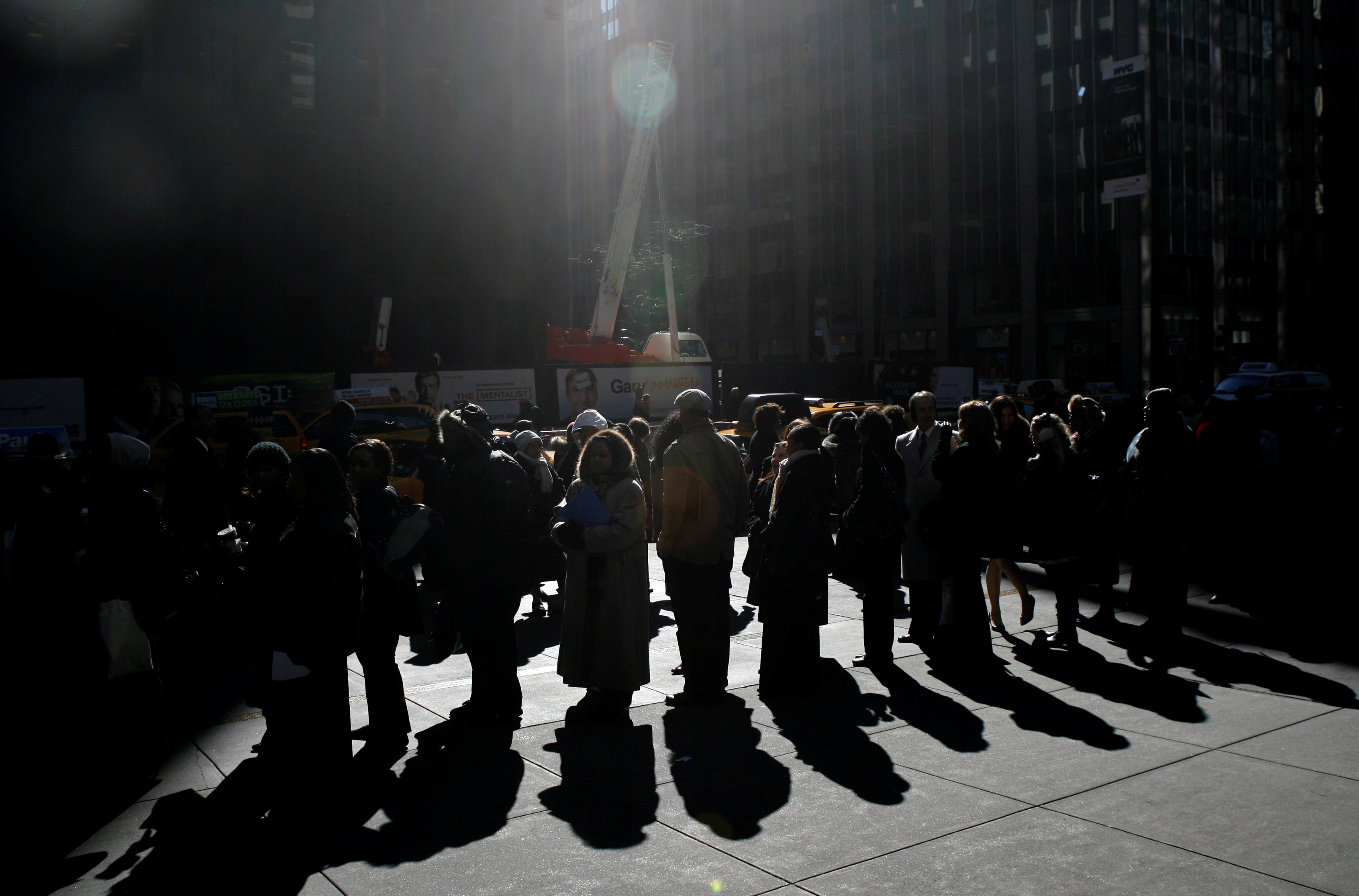 Job seekers wait in a line that stretches around the block and doubles back on itself to get into the Women For Hire Career Expo in New York, Tuesday, Feb. 24, 2009.  Thousands of people showed up for the event where about forty employers were talking to prospective hires.  (AP Photo/Seth Wenig) (Associated Press)