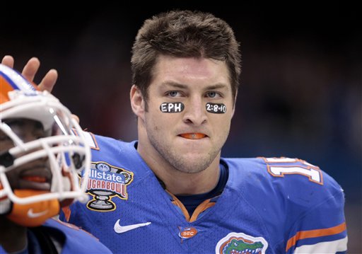 FILE - In this Jan. 1, 2010 photo, Florida quarterback Tim Tebow stands on the sidelines during the Sugar Bowl football game at the Louisiana Superdome in New Orleans.   A national coalition of women's groups on Monday, Jan. 25, 2010,  called on CBS to scrap its plan to broadcast an ad during the Super Bowl featuring college football star Tim Tebow and his mother which critics say is likely to convey an anti-abortion message.   (AP Photo/Dave Martin) (AP)