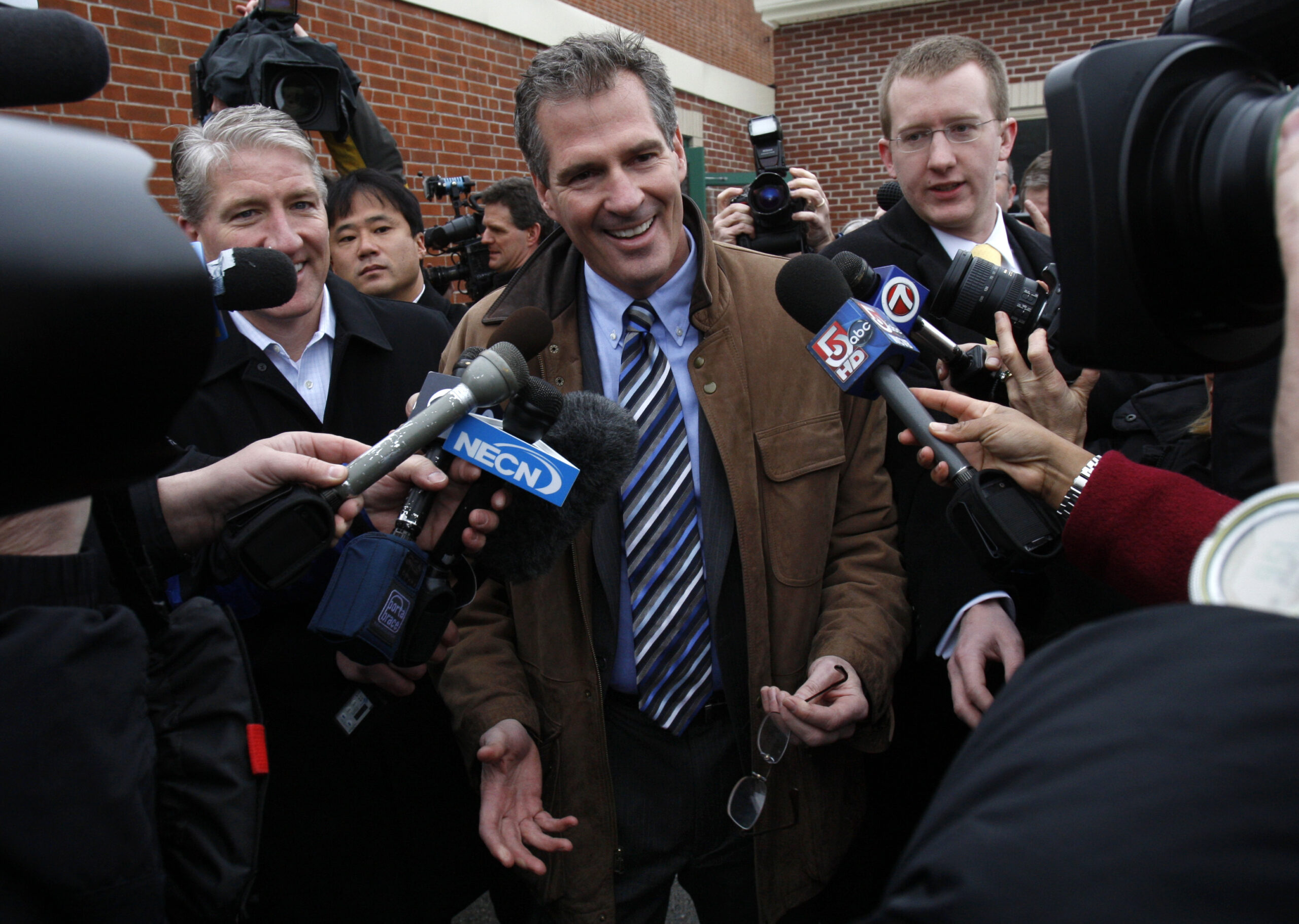 Massachusetts State Senator Scott Brown, R-Wrentham, votes in Wrentham, Mass., Tuesday, Jan. 19, 2010. Brown is running against Democrat Martha Coakley in a special election to fill the U.S. Senate seat left empty by the death of Sen. Edward M. Kennedy, D-Mass. (AP Photo/Robert F. Bukaty) (Robert F. Bukaty)