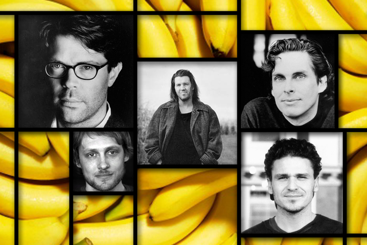 Clockwise, lower left: Benjamin Kunkel, Jonathan Franzen, David Foster Wallace, Michael Chabon, Dave Eggers