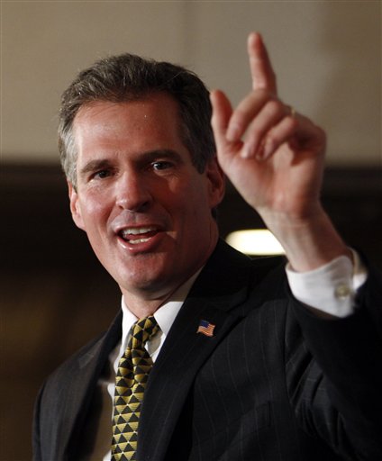 Massachusetts State Senator Scott Brown, R-Wrentham, speaks at a rally in Wrentham, Mass., Monday, Jan. 18, 2010. Brown is running against Democrat Martha Coakley and Joseph Kennedy, a Libertarian who is running as an independent, in a special election to fill the U.S. Senate seat left empty by the death of Sen. Edward M. Kennedy, D-Mass. (AP Photo/Robert F. Bukaty) (AP)