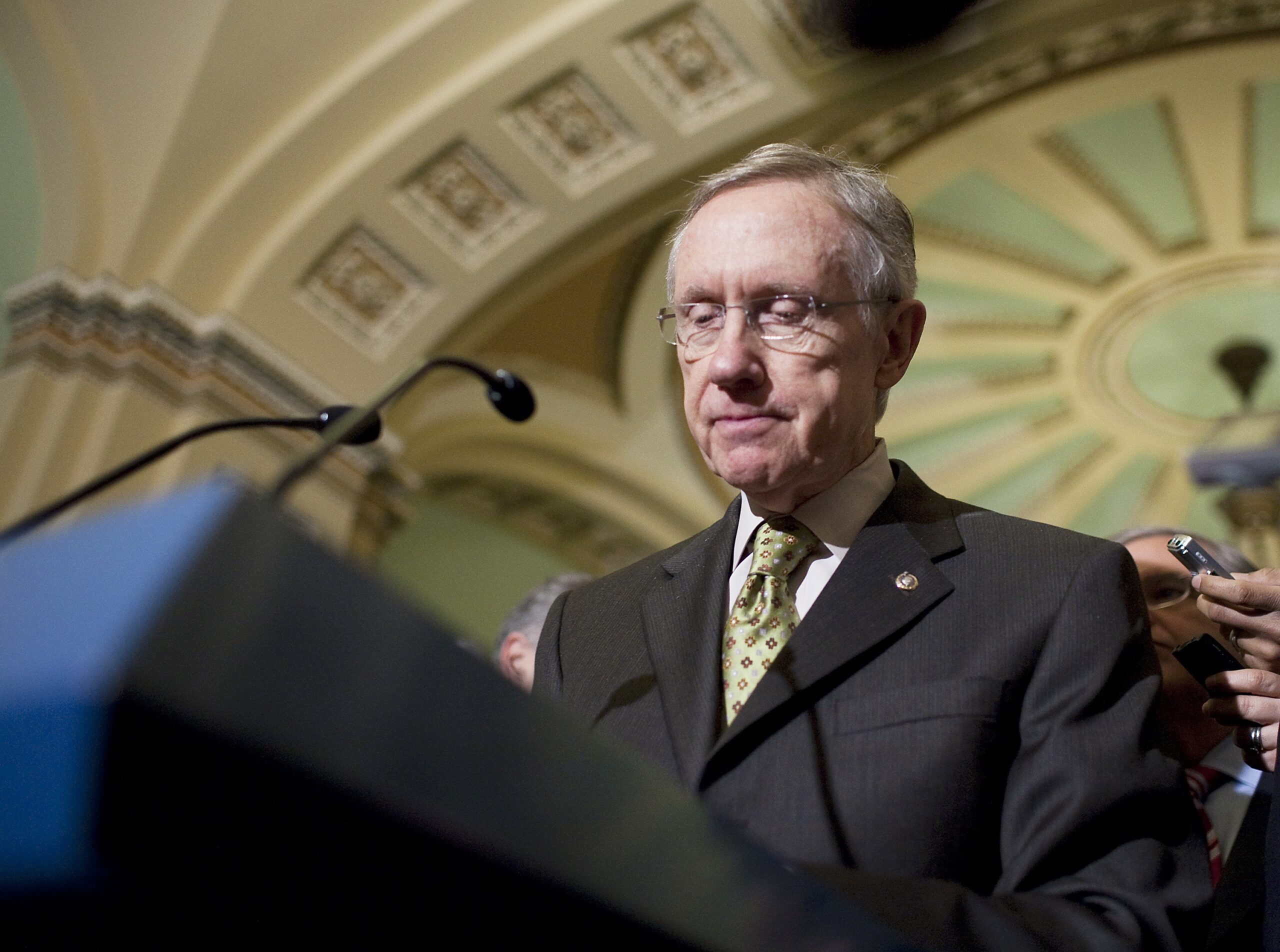 Senate Majority Leader Harry Reid (D-NV) speaks to the media about the election of Republican Scott Brown to the U.S. Senate from Massachusetts after a special election on Capitol Hill in Washington January 20, 2010. Reid yielded to calls from members of both parties on Thursday and said the Senate would take no additional action on sweeping healthcare legislation until Republican Senator-elect Brown is seated.    REUTERS/Joshua Roberts    (UNITED STATES - Tags: POLITICS) (Reuters)