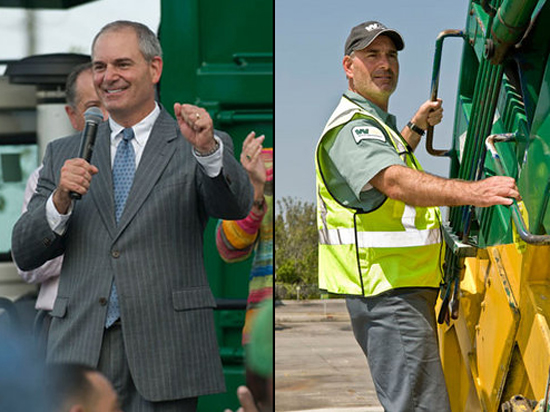 Larry O'Donnell, president of Waste Management, left, and as new hire Randy Lawrence, right.