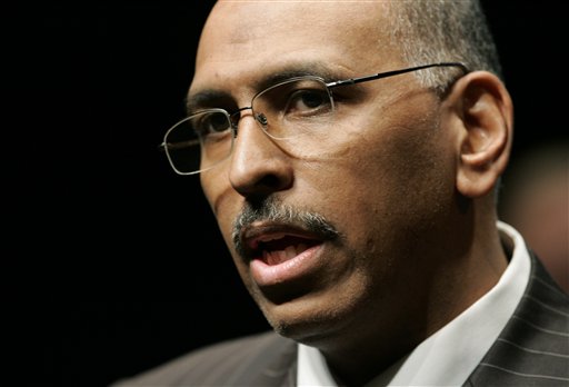 FILE - In this April 16, 2009, file photo, Republican National Chairman Michael Steele answers a a question during a news conference at a fundraising dinner in Evansville, Ind. Despite a flurry of missteps that have drawn criticism in Washington, Steele still enjoys the support of many state party chiefs, grass-roots activists and, most importantly, Republican National Committee members who hired, and can fire, him.(AP Photo/Darron Cummings, File) (AP)
