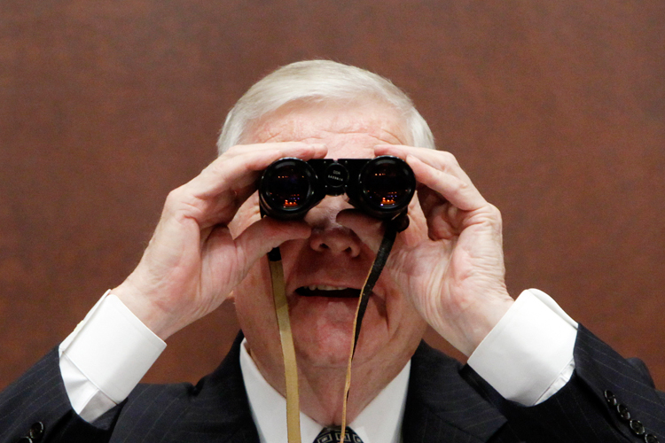 House Appropriations-Defense subcommittee Chairman Rep. John Murtha , D-Pa., jokes around before a hearing on the Defense Department's budget in Washington on May 20, 2009.