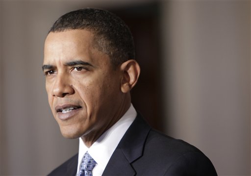 President Barack Obama delivers a statement on his budget that he sent to Congress, Monday, Feb. 1, 2010, in the Grand Foyer of the White House in Washington. (AP Photo/Pablo Martinez Monsivais) (AP)