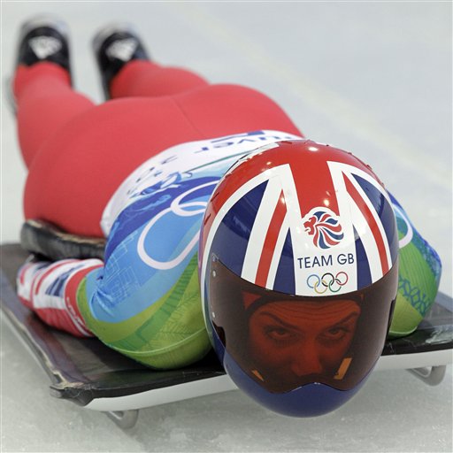 Amy Williams of Great Britain competes during the women's skeleton competition at the Vancouver 2010 Olympics in Whistler, British Columbia, Thursday, Feb. 18, 2010. (AP Photo/Michael Sohn) (AP)