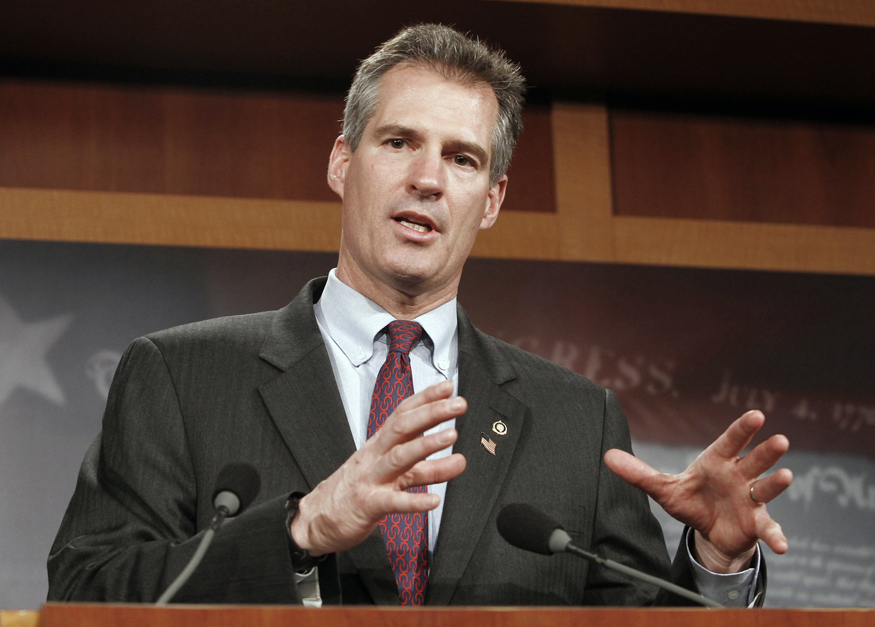 Republican Massachusetts Senator Scott Brown speaks after his ceremonial swearing-in at the U.S. Capitol in Washington February 4, 2010.  REUTERS/Kevin Lamarque   (UNITED STATES - Tags: POLITICS) (Â© Kevin Lamarque / Reuters)