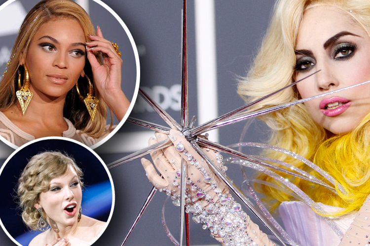 Clockwise from lower left: Taylor Swift, Beyoncé and Lady Gaga