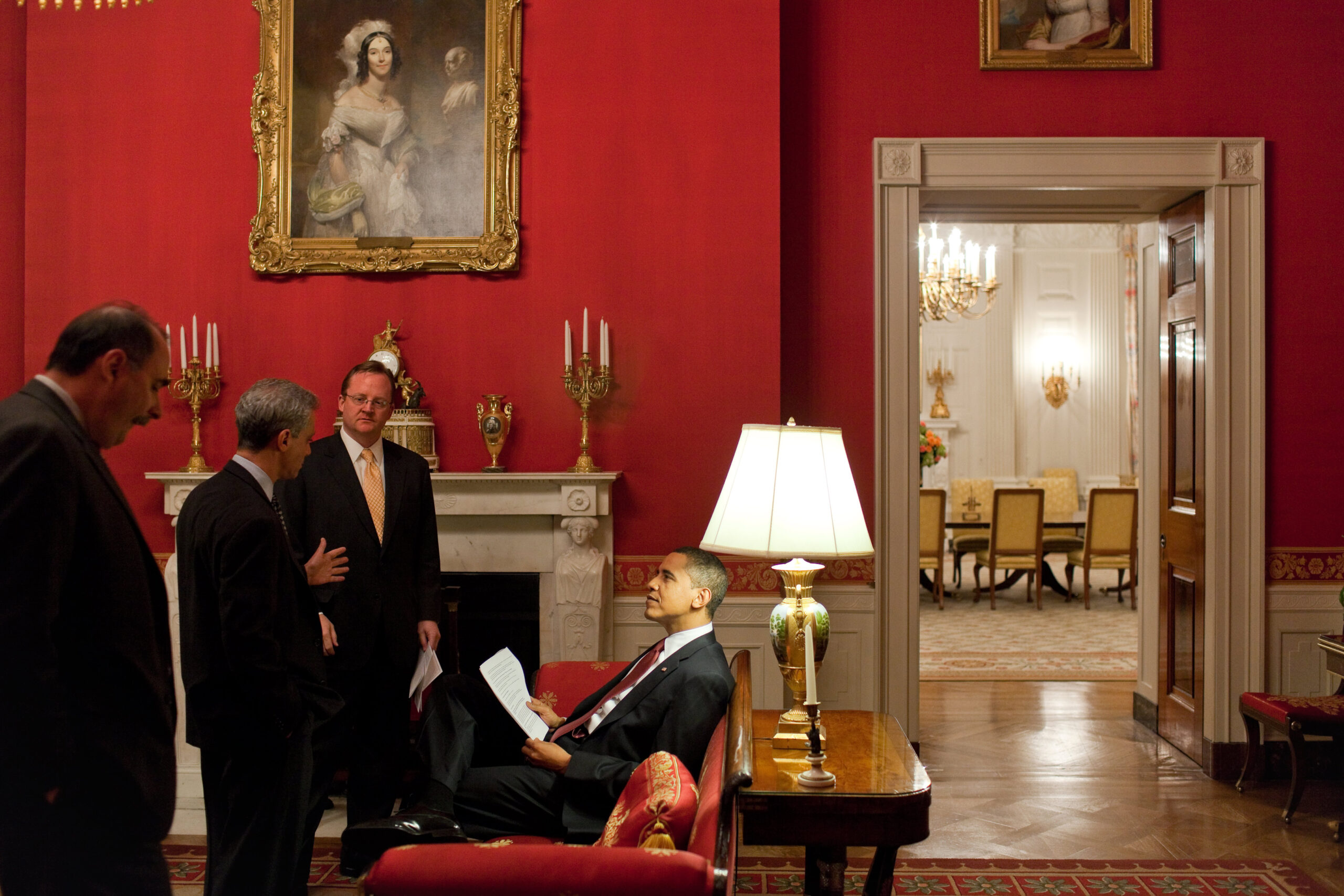 President Barack Obama (R) with Senior Advisor David Axelrod (L), Chief of Staff Rahm Emanuel (2ndL) and Press Secretary Robert Gibbs in the White House Red Room in Washington, in this handout photograph taken March 24, 2009 and later released by the White House. REUTERS/Pete Souza/The White House/Handout  (UNITED STATES POLITICS) FOR EDITORIAL USE ONLY. NOT FOR SALE FOR MARKETING OR ADVERTISING CAMPAIGNS (Reuters)