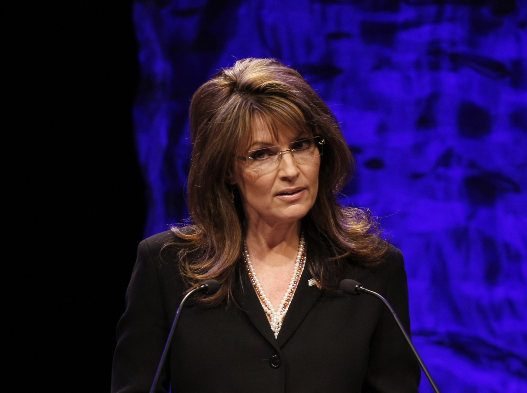 Former vice presidential candidate Sarah Palin addresses attendees at the National Tea Party Convention in Nashville, Saturday, Feb. 6, 2010.  (AP Photo/Ed Reinke) (Ed Reinke)