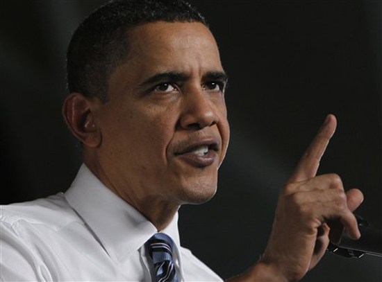 President Barack Obama speaks at St. Charles High School in St. Charles, Mo., about health care reform  Wednesday, March 10, 2010. (AP Photo/Charles Dharapak) (Charles Dharapak)