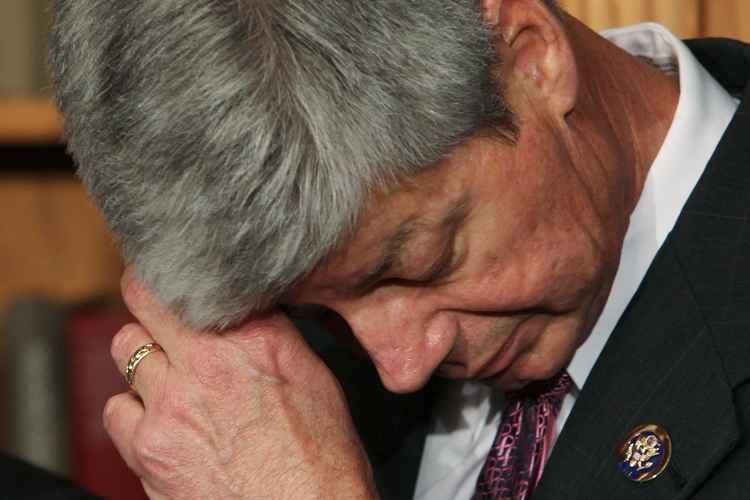 Rep. Bart Stupak (D-Mich.) pauses while he announces his support for health care bill after he received an Executive Order from President Obama claiming no money from passage of the health care bill will be used for abortion.