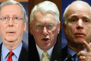 Left to right, Sens. Mitch McConnell, R-Ky., Jim Bunning, R-Ky., and John McCain, R-Ariz.