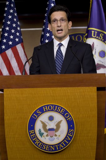 House Minority Whip Eric Cantor of Va. makes a statement to reporters on Capitol Hill in Washington, Thursday, March 25, 2010. (AP Photo/Harry Hamburg) (AP)