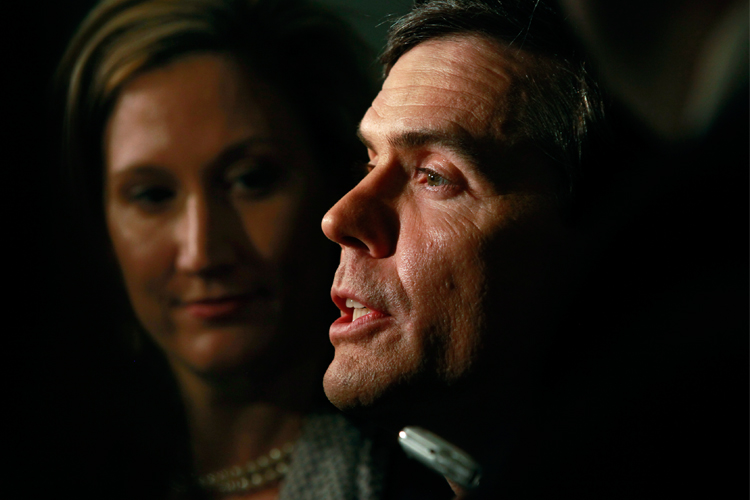 Lt. Gov. Bill Halter talks to the press after filing papers to run againt U.S. Sen. Blanche Lincoln, D-Ark., in Little Rock on Tuesday.