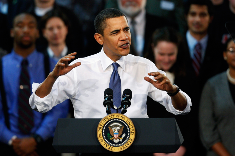 President Obama gestures as he speaks about health care reform on Monday at Arcadia University in Glenside, Pa.