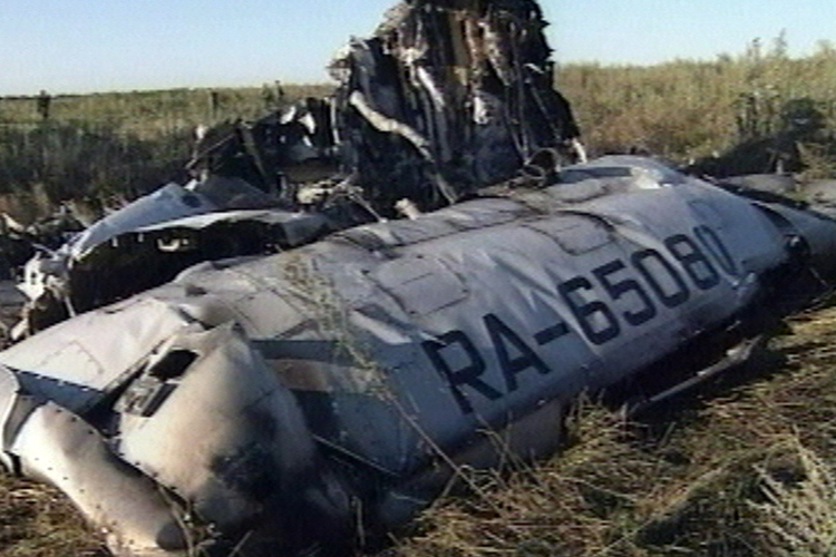 Parts of a Tu-134 airliner carrying 43 people that crashed in August 2004 south of Moscow.