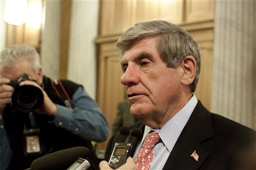 FILE - In this Dec. 21, 2009 file photo, Sen. Ben Nelson, D-Neb. talks to reporters on Capitol Hill in Washington, Monday, Dec. 21, 2009. (AP Photo/Harry Hamburg, File) (AP)
