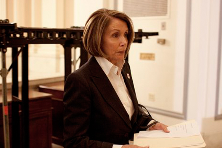 House Speaker Nancy Pelosi, D-Calif., leaves a Democratic Caucus on Capitol Hill in Washington on Monday.