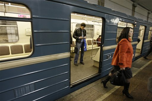 Few commuters, quite uncommon for Monday afternoon, in a subway train making stop at the Park Kultury subway station that was earlier hit by an explosion, in Moscow, Monday, March 29, 2010. Two female suicide bombers blew themselves up on Moscow's subway system as it was jam-packed with rush-hour passengers Monday, killing tens of people and wounding many more, officials said and blamed the carnage on terrorists from the restive Caucasus region that includes Chechnya. (AP Photo/Misha Japaridze) (AP)