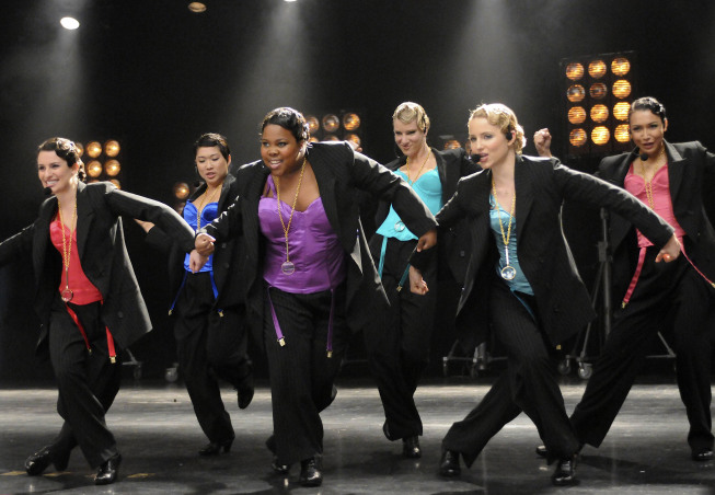 GLEE: The girls of New Directions perform in "The Power of Madonna" episode of GLEE airing Tuesday, April 20 (8:59 PM-10:01 PM ET/PT) on FOX. Pictured L-R: Lea Michele, Jenna Ushkowitz, Amber Riley, Heather Morris, Dianna Agron and Naya Rivera. ©2010 Fox Broadcasting Co. Cr: Michael Yarish/FOX