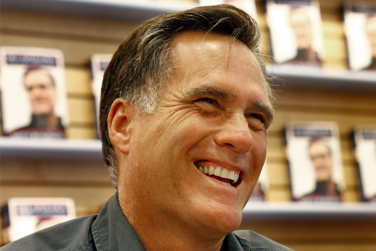Mitt Romney smiles at a book signing in Manchester, N.H, on April 7, 2010.
