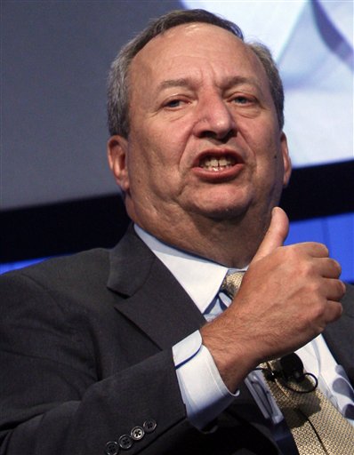 Larry Summers, Director of the National Economic Council, Executive Office of the President, USA, speaks during a session 'The US Economic Outlook' at the World Economic Forum in Davos, Switzerland on Friday Jan. 29, 2010. Climate change moves to the forefront at the World Economic Forum with the question of what steps world governments, big business and activists can take together to find a path that is both effective environmentally but won't break the bank. (AP Photo/Virginia Mayo) (AP)