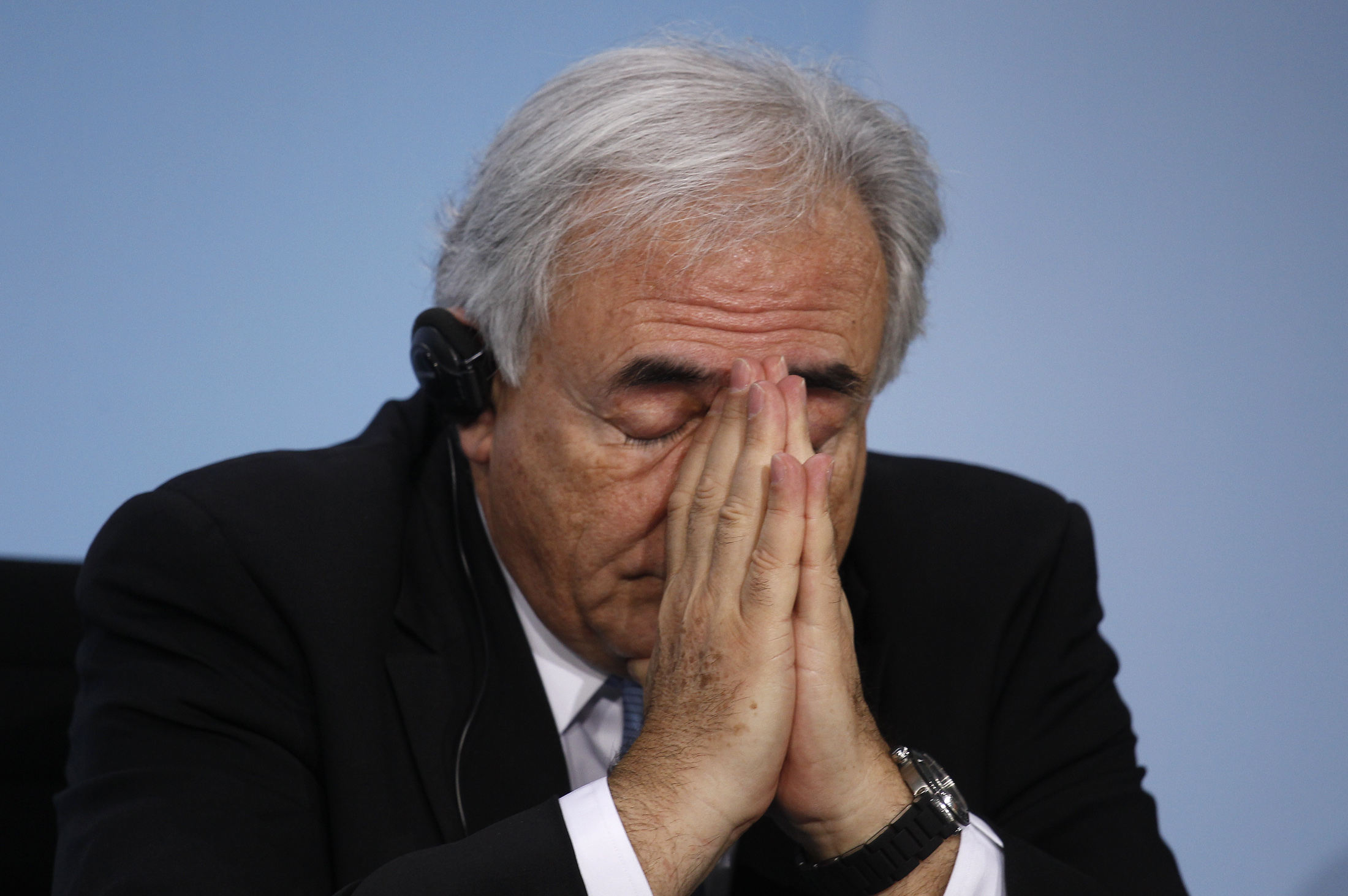 International Monetary Fund (IMF) Managing Director Dominique Strauss-Kahn attends a news conference in Berlin, April 28, 2010. 
Strauss-Kahn said on Wednesday he doesn't see a W-shape -- or double-dip -- recession but warned the economic crisis is not yet over.   REUTERS/Tobias Schwarz     (GERMANY - Tags: POLITICS HEADSHOT IMAGES OF THE DAY) (Reuters)