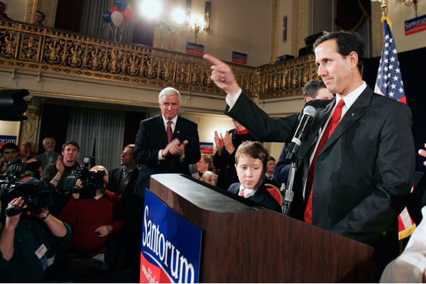 Pennsylvania Republican candidate for the US Senate Rick Santorum gestures to a supporter while conceding the race to Democratic challenger Bob Casey in Pittsburgh, Pennsylvania, November 7, 2006.
