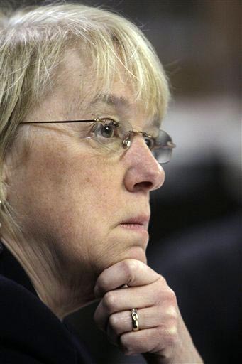 Sen. Patty Murray listens during a forum with unemployed veterans and veteran business owners Tuesday, March 30, 2010, in Seattle. Murray discussed with the veterans the barriers  faced in the job market and the unique skill sets vets bring to employers. Murray is preparing to introduce major veterans employment legislation in the Senate. (AP Photo/Elaine Thompson) (Elaine Thompson)
