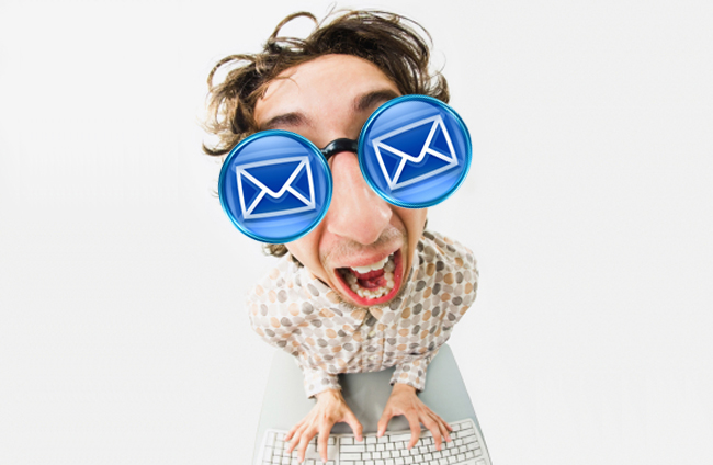 Portrait of funny man screaming during typing a document