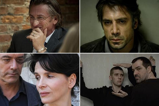 Top left, clockwise: Stills from "Fair Game," "Biutiful," "Tender Son: The Frankenstein Project," "Copie Conforme"