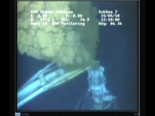 This undated frame garb image from video provided by the Senate Environment and Public Works Committee, on May 18, 2010, received from British Petroleum (BP PLC), shows oil gushing from the blown well in the Gulf of Mexico, where the Deepwater Horizon rig sank last month. Questions remained about just how much oil is spilling from the well. (AP Photo/Senate Environment and Public Works Committee) (AP)