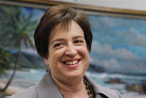 Supreme Court nominee Solicitor General Elena Kagan smiles during a visit at Sen. Daniel Akaka, D-Hawaii, on Capitol Hill in Washington, Wednesday, May 19, 2010. (AP Photo/Manuel Balce Ceneta) (AP)