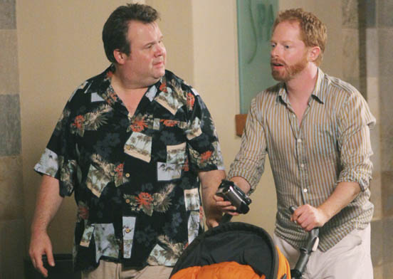 MODERN FAMILY - "Hawaii" - Jay could not be more excited to do nothing but indulge and relax in this tropical paradise, but then an unexpected reality check dampens his plans. Meanwhile, Phil is determined to make this trip romantic for Claire, Mitchell and Cameron have opposing views on whether to sightsee or not to sightsee, and the kids get into a little bit of mischief when left to their own devices, on "Modern Family," WEDNESDAY, MAY 12 (9:00-9:30 p.m., ET), on the ABC Television Network. (ABC/MARIO PEREZ)
ERIC STONESTREET, JESSE TYLER FERUSON (Mario Perez)