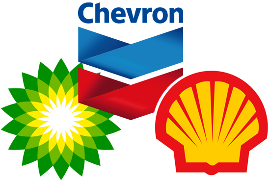 Logos for British Petroleum, Chevron and Shell