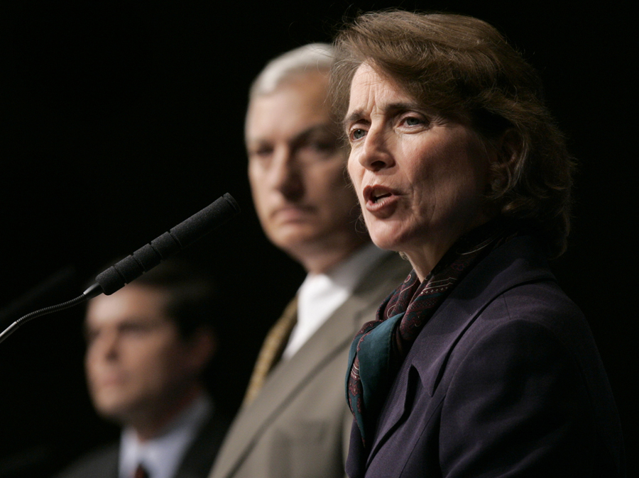 U.S. Sen. Blanche Lincoln, D-Ark., right, joins fellow Democrats Arkansas Lt. Gov. Bill Halter, left, and businessman D.c. Morrison as they participate in a debate in Little Rock, Ark., Friday, May 14, 2010, in the race for U.S. Senate. (AP Photo/Danny Johnston) (Danny Johnston)