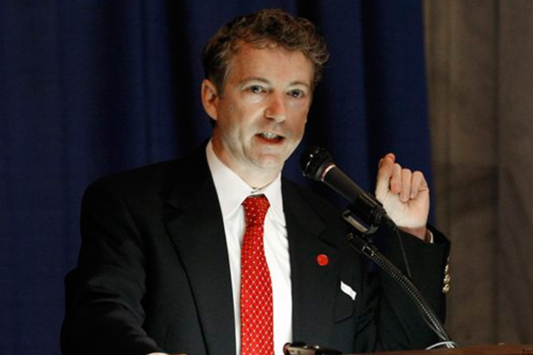 Republican U.S. Senate candidate Rand Paul speaks at a rally in Frankfort, Kentucky on Thursday, April 1.